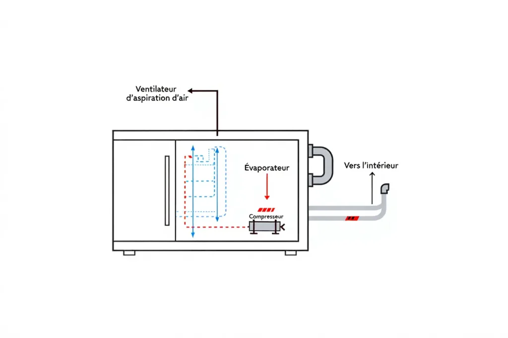 Schéma de l'unité extérieure d'une PAC air-air