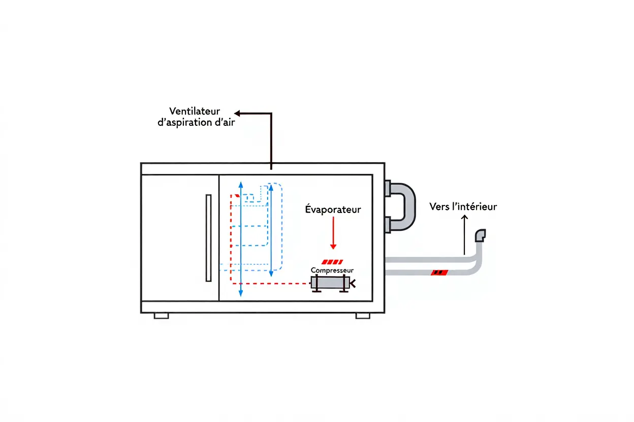 Schéma de l'unité extérieure d'une PAC air-air