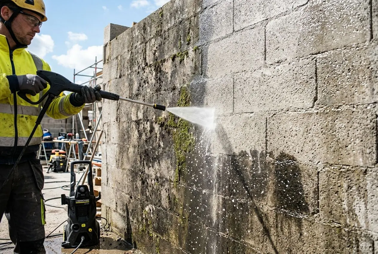 Nettoyage de façade en parpaings avant isolation