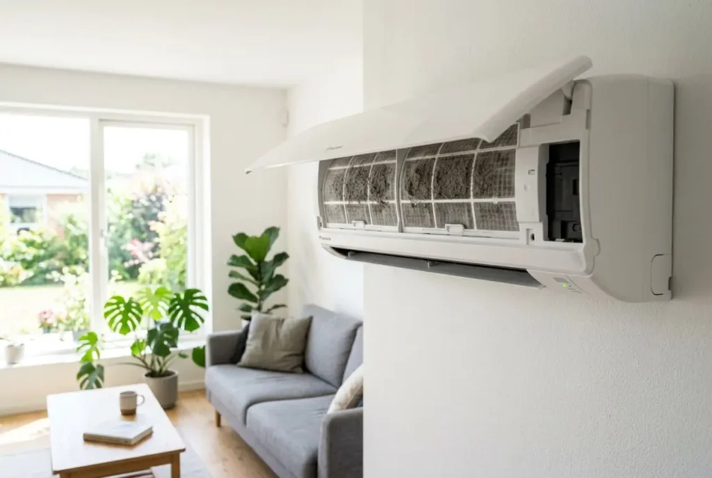 Unité intérieure avec filtre encrassé visible