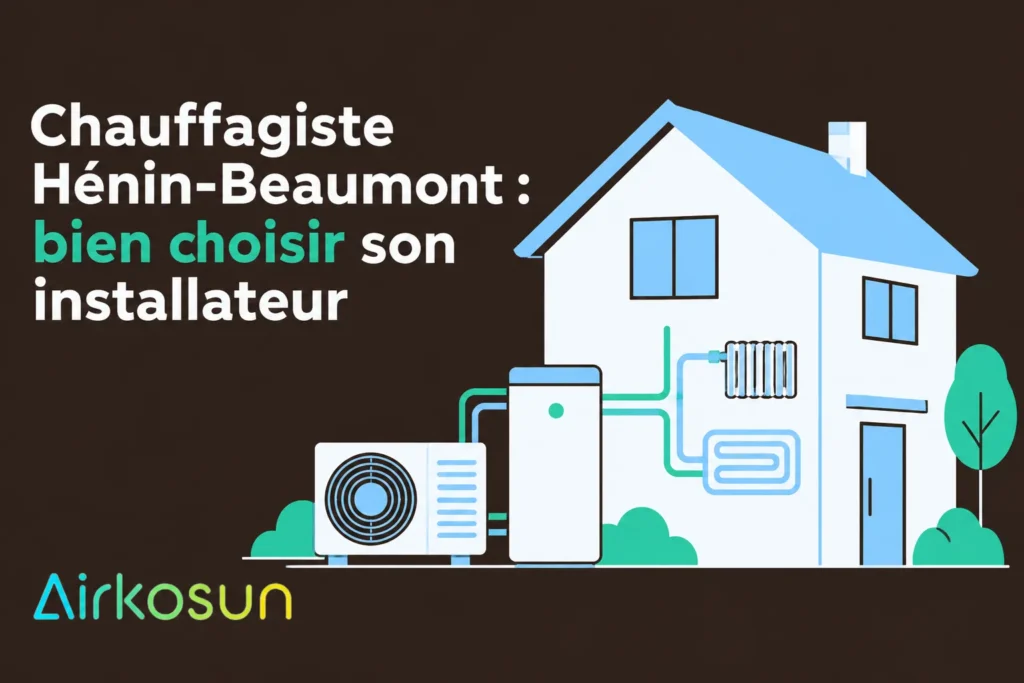 Une maison moderne reliée à des éléments de chauffage et d’air conditionné représentés par des tuyaux et une unité